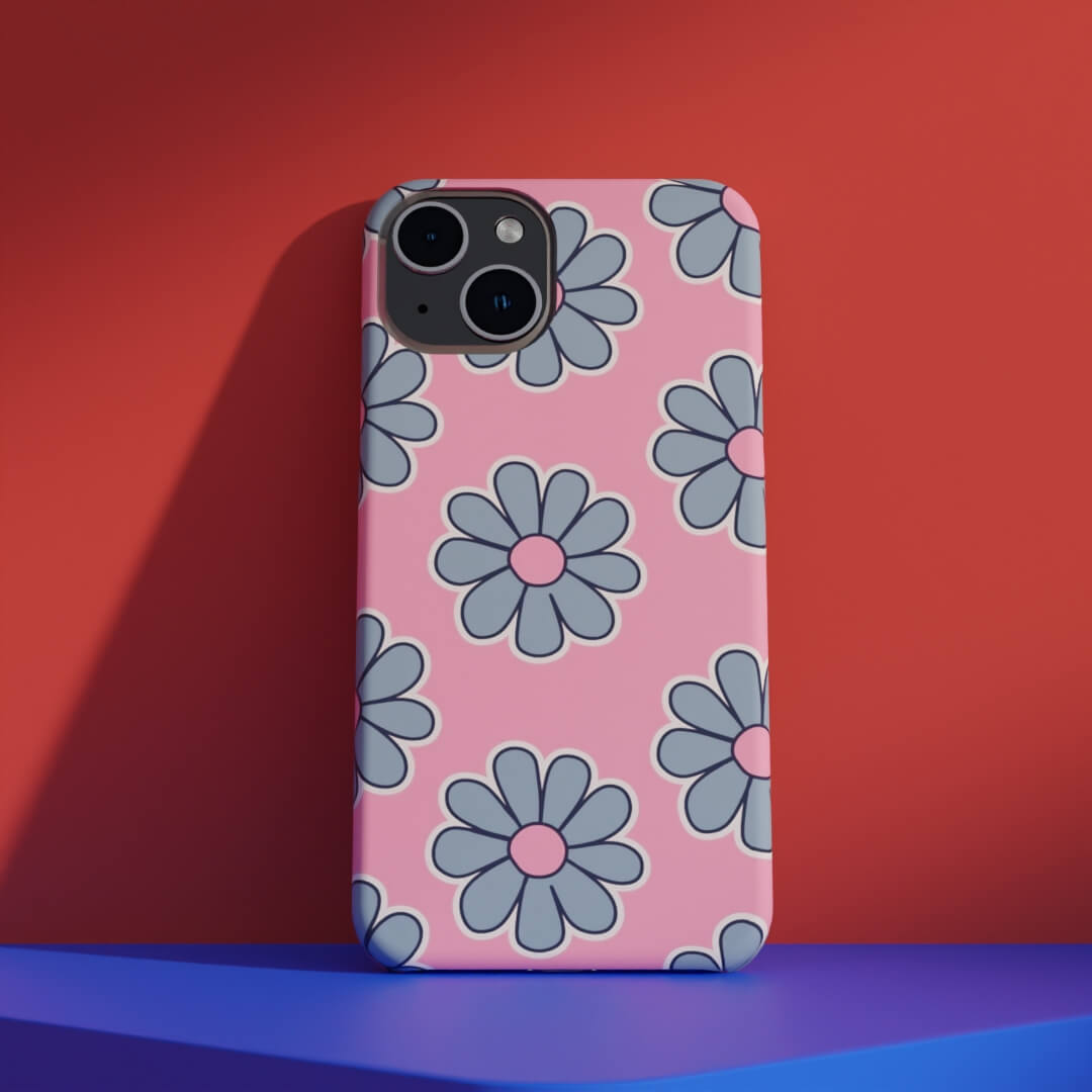 Pink blue flower- Matte Finished Phone cases